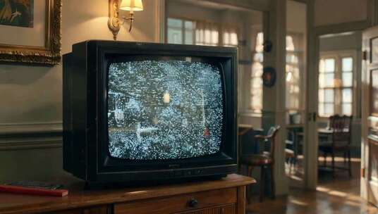 复古客厅中的雪花屏电视机