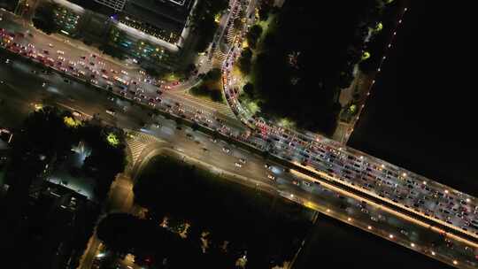 航拍广东省广州市天河区广州大桥夜景