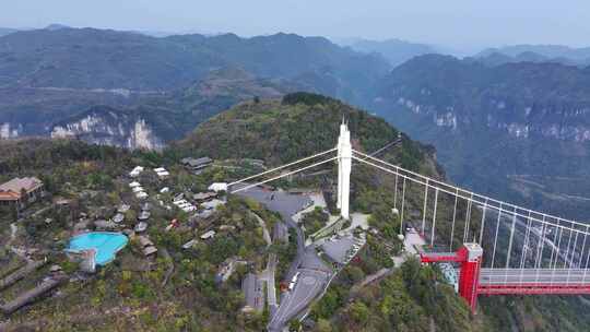 航拍湖南湘西矮寨大桥公园川湘公路风光