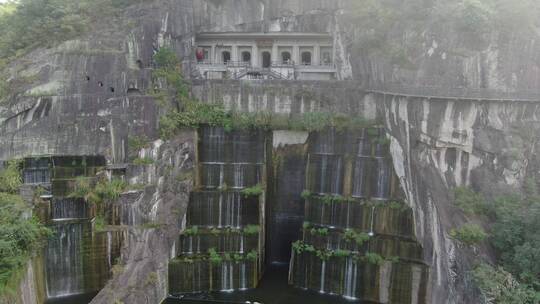 航拍浙江绍兴新昌大佛寺内景物