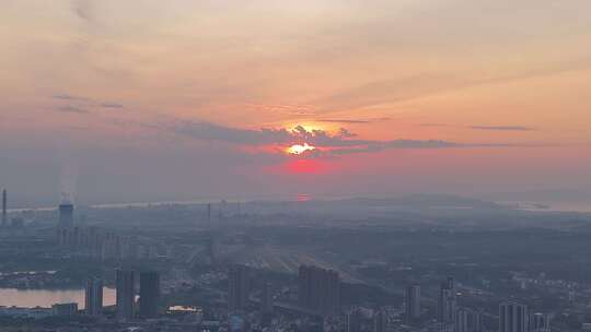 航拍江西九江城市日出