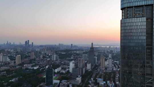 航拍江苏南京中央商务区紫峰大厦夕阳景观