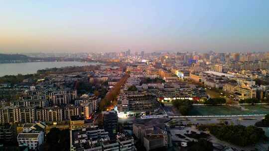 杭州西湖景区夜晚夜景航拍