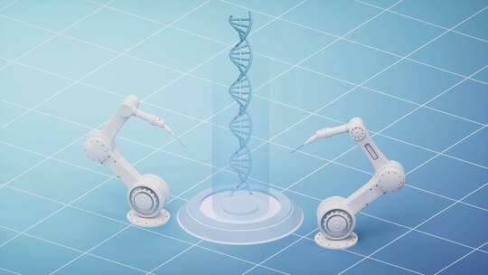 机械臂与DNA生物科技概念3D渲染