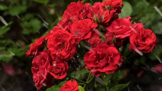 红色的花朵被雨水打湿