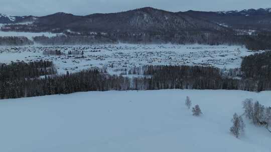 新疆北疆阿勒泰喀纳斯冬季雪景童话世界航拍