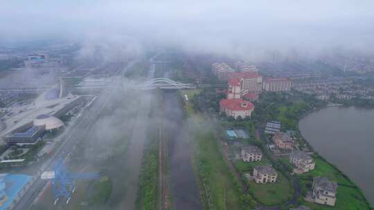 航拍宁波梅山湾风景建筑