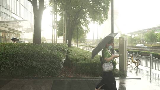 上海陆家嘴雨天街景视频素材模板下载
