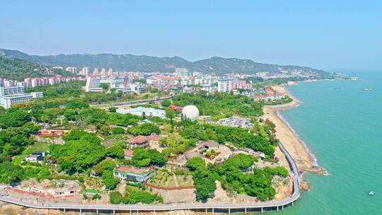 航拍城市沙滩厦门大学白城沙滩胡里山炮台