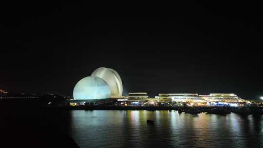 珠海日月贝夜景航拍夜晚珠海大剧院珠海地标