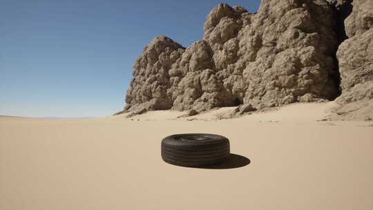 坐在沙漠中央的轮胎