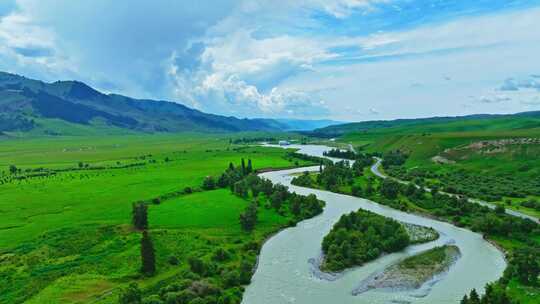 新疆唐布拉草原喀什河HDR航拍