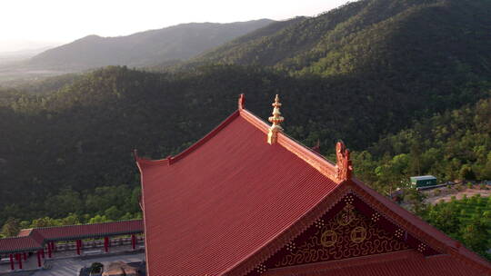 珠海金台寺佛教寺庙夕阳水库航拍