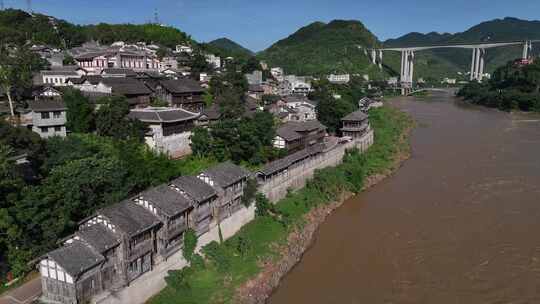 贵州遵义赤水河土城古镇航拍风光