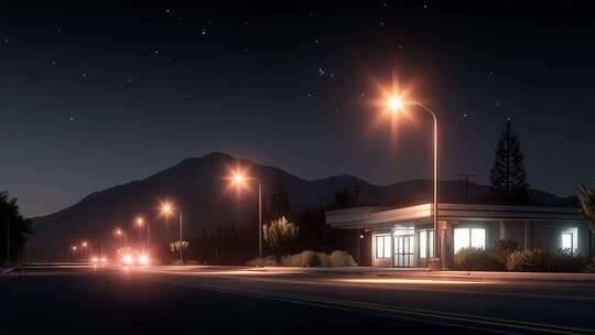 夜幕下公路车流不息的律动