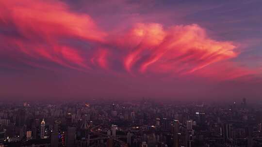 上海城市上空火烧云