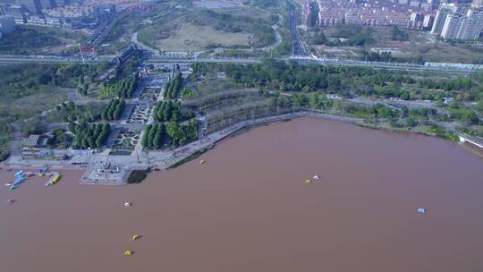 南宁五象新区五象湖与城市建筑航拍风光