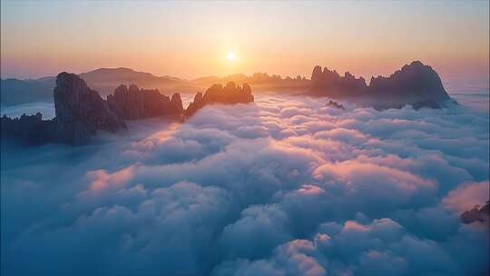 黄山迎客松日出云海风景风光航拍宣传片ai