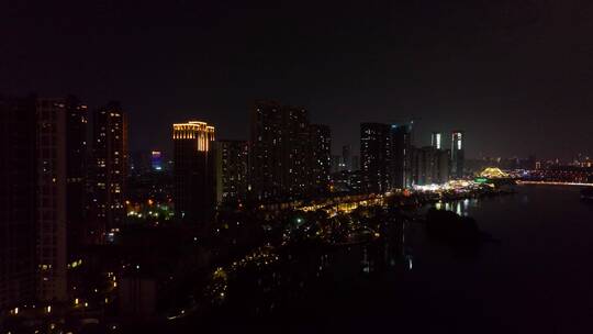 4K航拍长沙梅溪湖片区夜景3