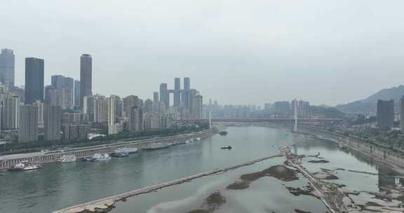 重庆渝中区航拍长江城市建筑阴天风光风景