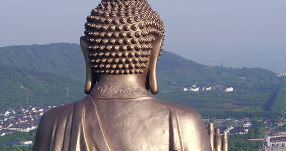 旅游景区 航拍灵山大佛背影推到正面脸部日