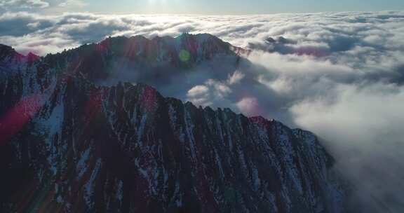 航拍川西雪山巴郎山美丽风景高原地貌