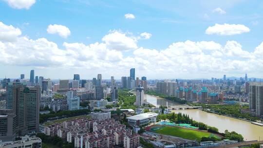 宁波勤州区奉化江江湾城全景4K航拍