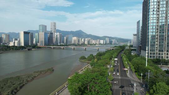 原创 福州闽江江景城市高楼天际线风光航拍