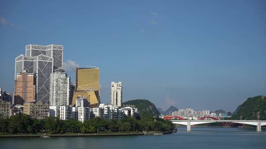 航拍柳州柳江两岸城市建筑景观