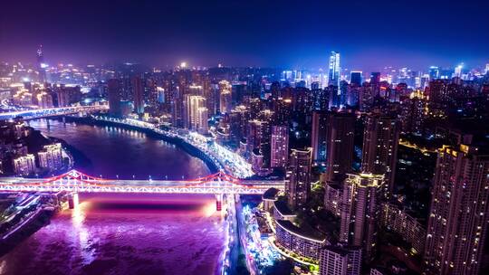 重庆曾家岩嘉陵江大桥夜景视频素材模板下载
