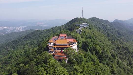 郴州苏仙岭山顶寺庙航拍视频素材模板下载
