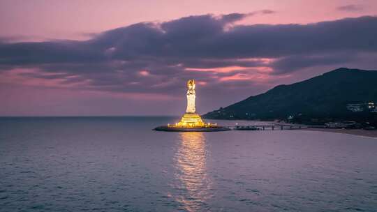 三亚南山寺海上观音日转夜航拍延时4k高清