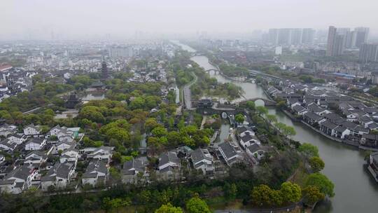 4k 航拍江苏苏州胥门运河两岸古建筑古民居