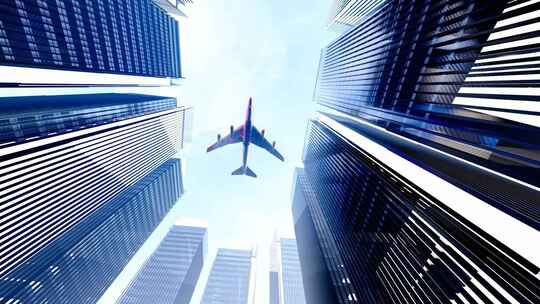 金融中心写字楼上空飞过的民航飞机视频视频素材模板下载