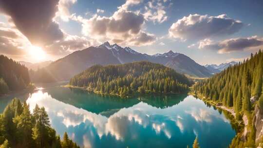 山林湖泊自然风光全景