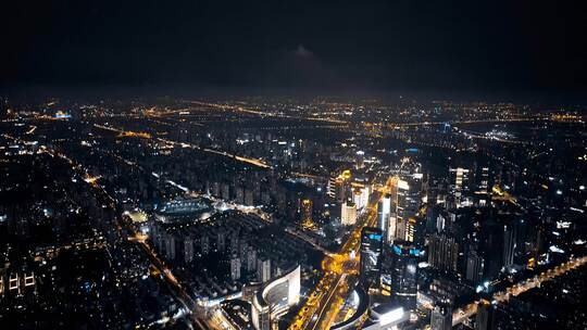 上海浦东陆家嘴夜景航拍