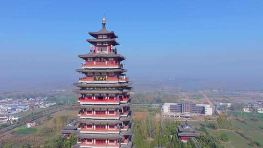 航拍济宁微山县微山岛风景区望湖阁