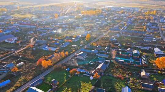 内蒙古恩和俄罗斯族民族乡秋天清晨航拍