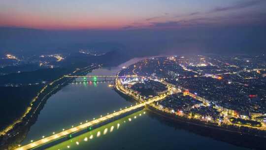 四川省阆中古城夜景航拍延时摄影城市风光