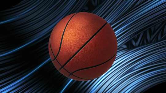 3D篮球无缝循环背景与蓝色样条
