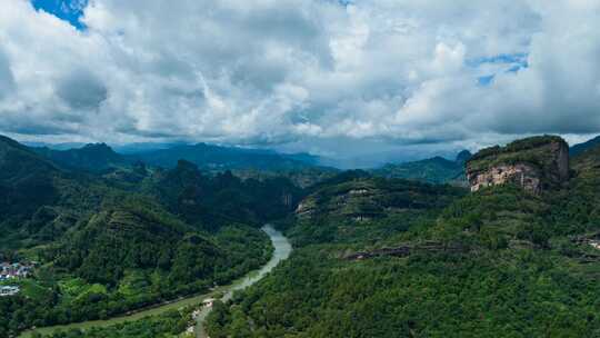 武夷山九曲溪玉女峰大王峰光影变化航拍延时