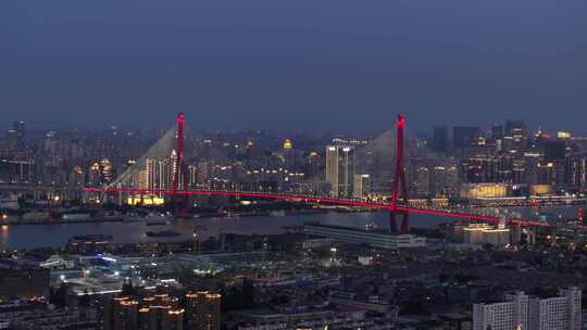 上海杨浦大桥夜景航拍视频素材模板下载