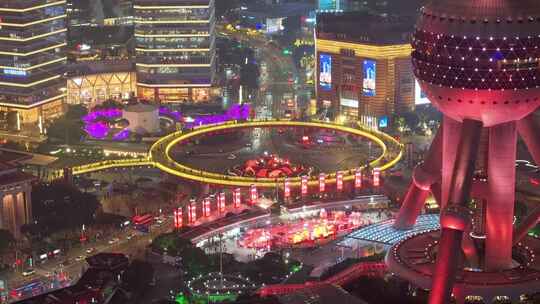 航拍上海 陆家嘴夜景 延时