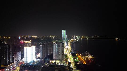 航拍湖北宜昌CBD夜景沿江大道夜景