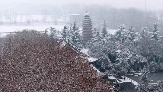 航拍洛阳白马寺雪景