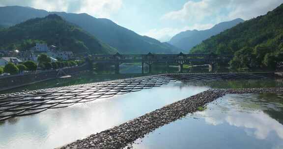 杭州富阳龙鳞坝晨曦航拍