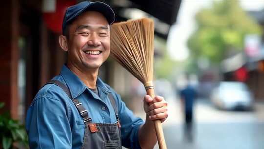 城市清洁工对镜头微笑集合4K