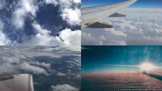 飞机穿过云层飞向远方 视频合集视频素材模板下载