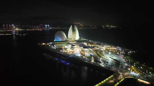 珠海日月贝夜景航拍夜晚珠海大剧院珠海地标