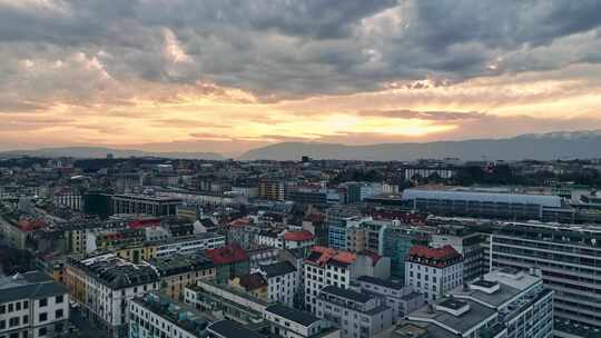 航拍欧洲瑞士城市风光4K